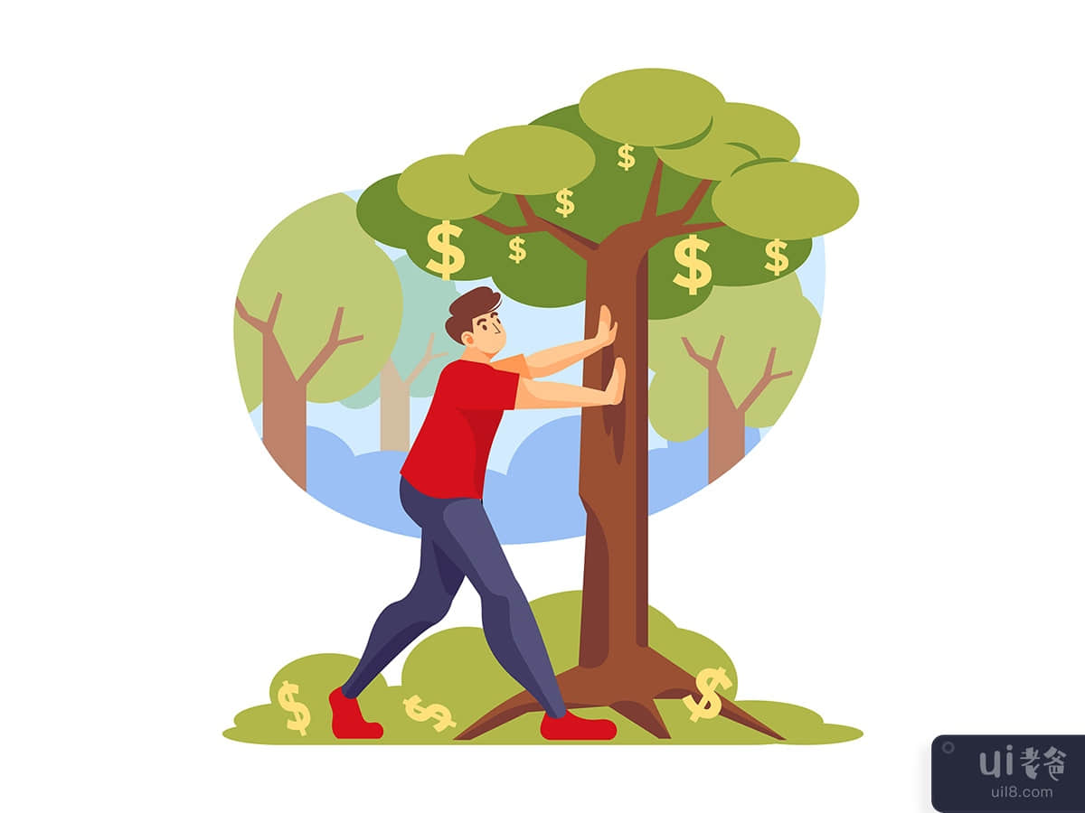 Businessman plucking dollar by shaking tree