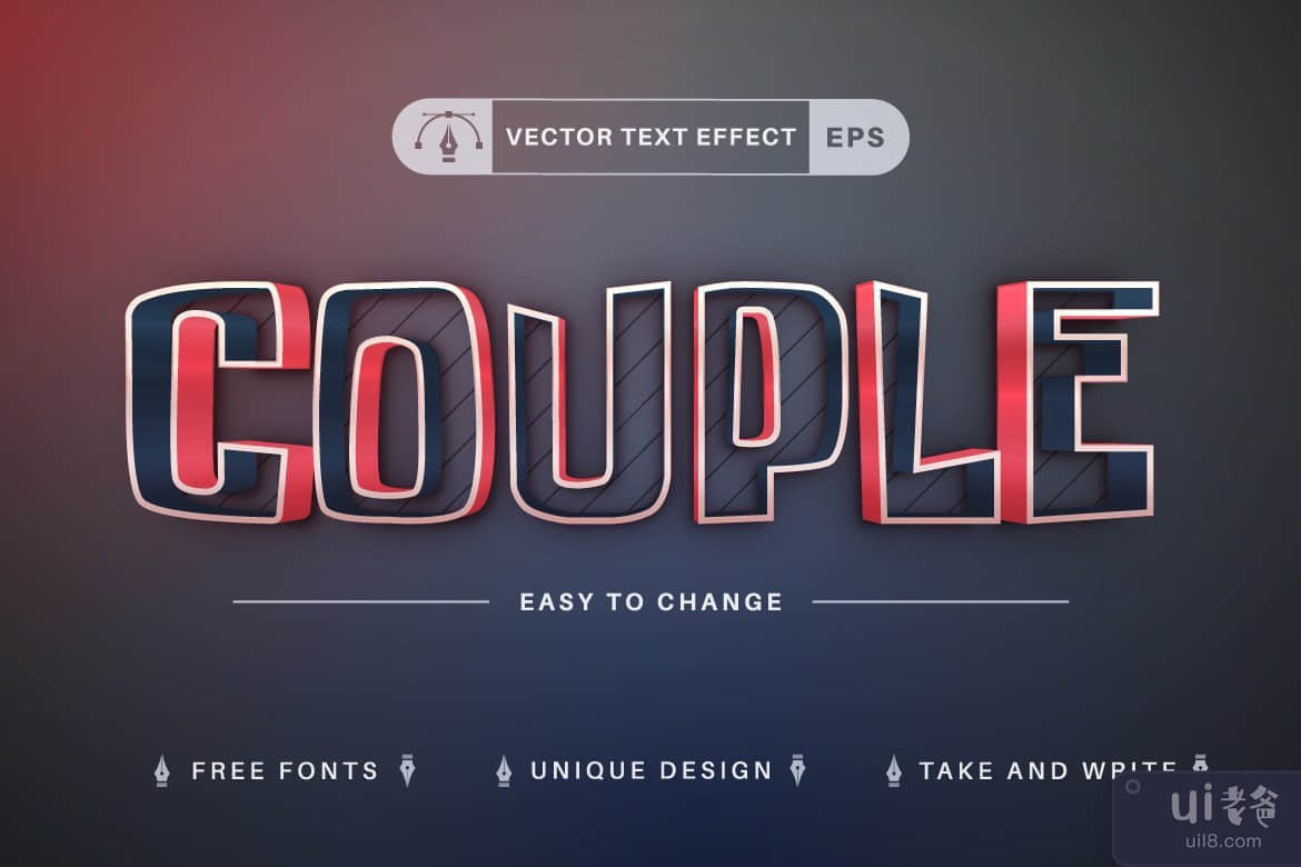 蓝红 - 可编辑的文字效果，字体样式(Blue Red - Editable Text Effect, Font Style)插图5