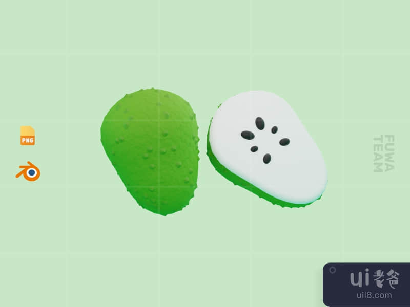 Cute 3D Fruit Illustration Pack - Soursop (front)