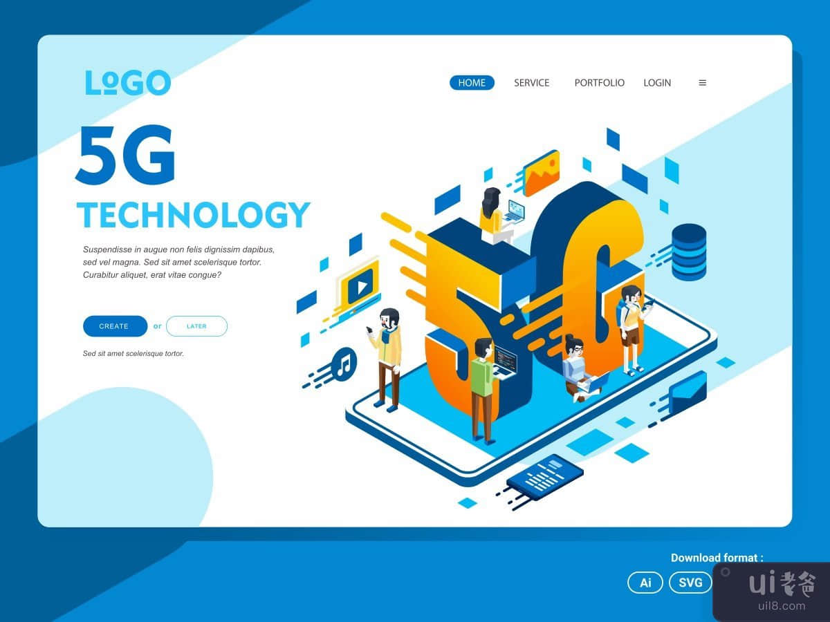 5G 技术等距概念登陆页(5G technology isometric concept landing page)插图2