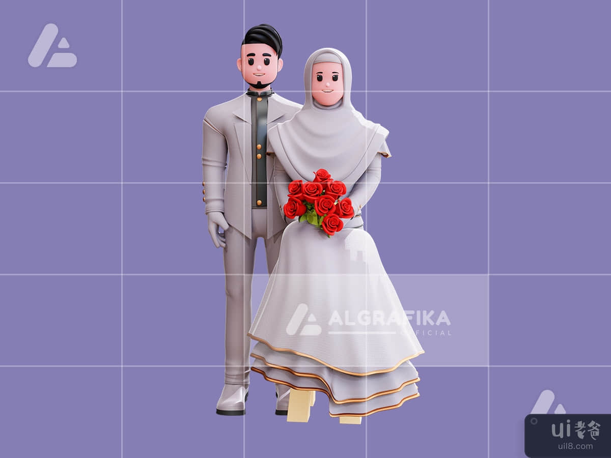 3d wedding couple character illustration