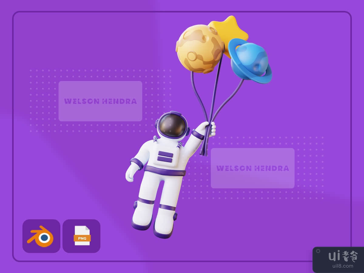 Astronaut flying with planet balloon - Space 3D Illustration Pack