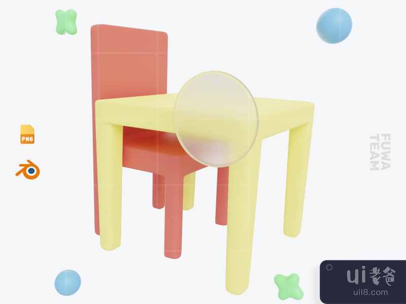 Chair and Table - 3D School Icon Pack