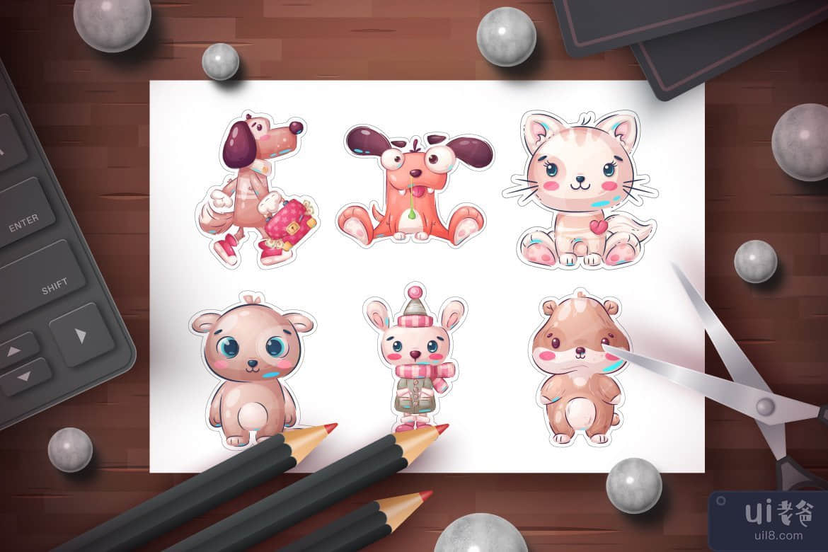 幼稚的动物贴纸，儿童卡通人物(Childish Animal Stickers, Kids Cartoon Characters)插图2