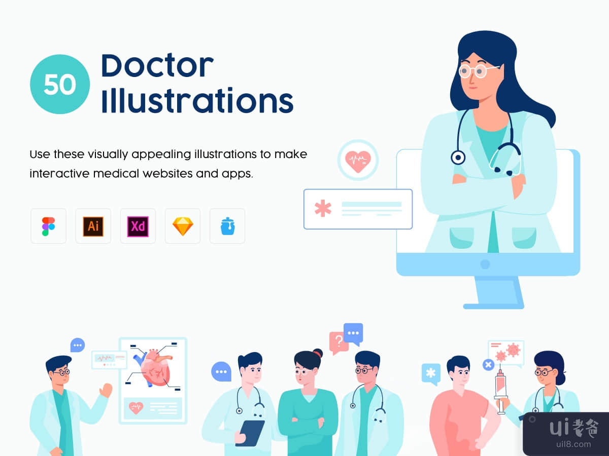 50 Doctor Illustration Set