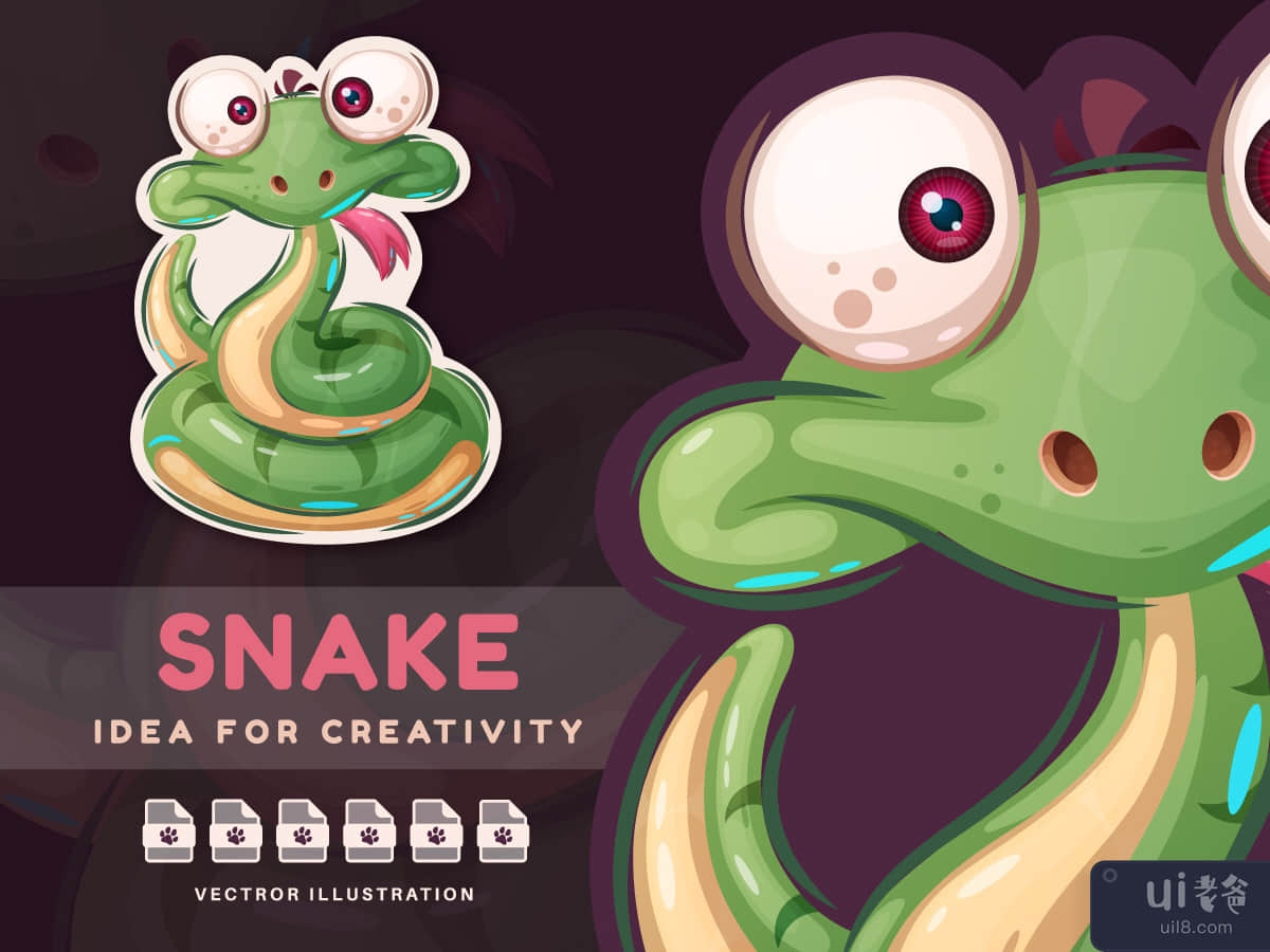 Cartoon Character Animal Crazy Snake - Sticker
