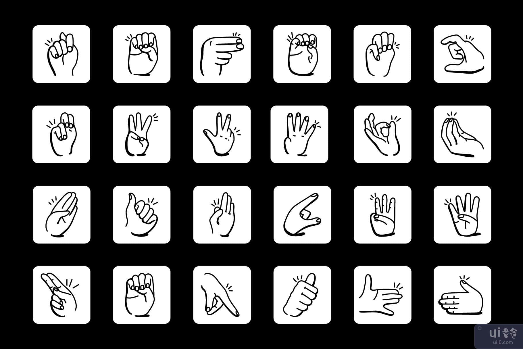 涂鸦手语图标的集合(Collection of Doodle Sign Language Icons)插图3