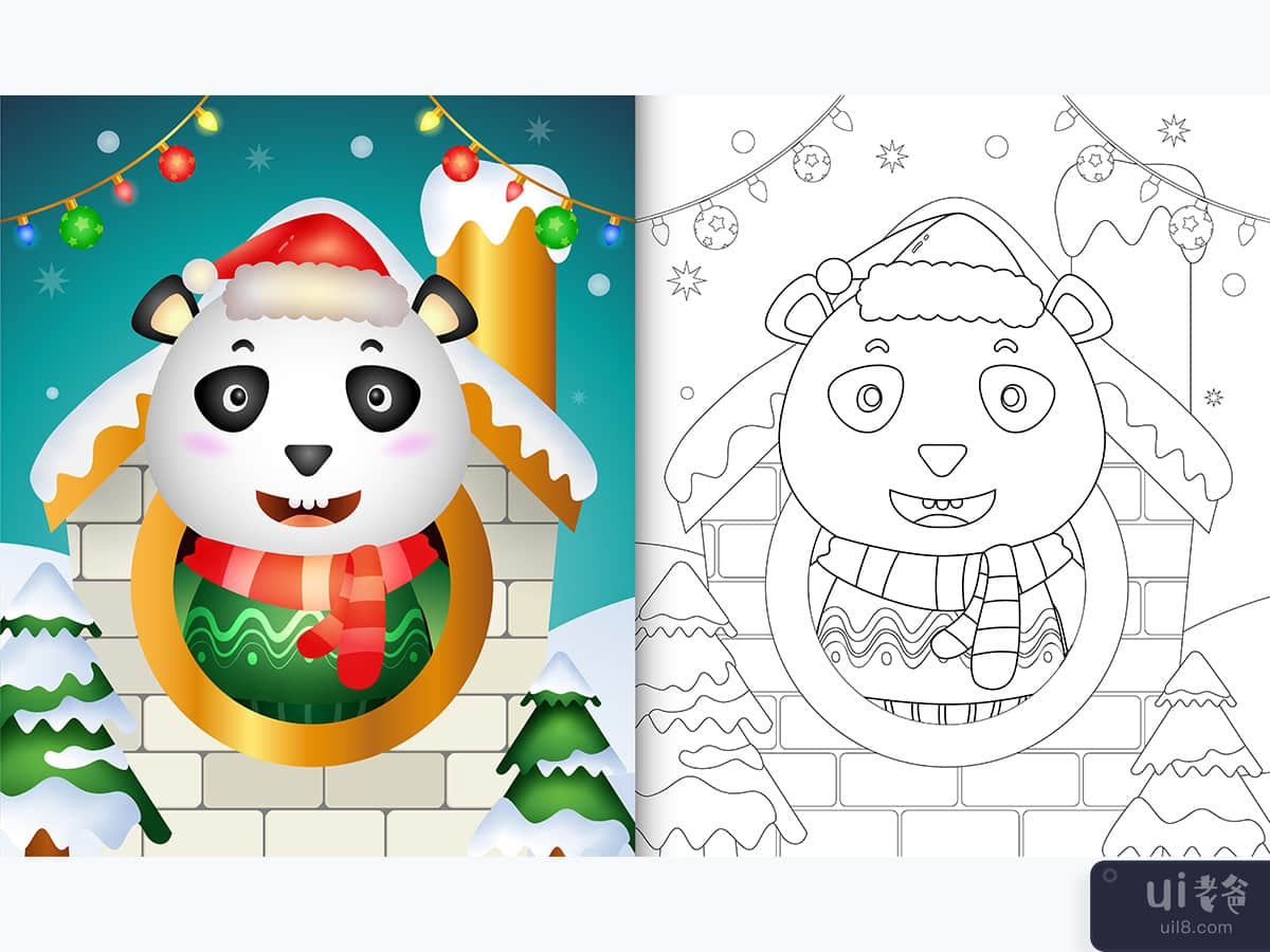 coloring book with a cute panda christmas characters 