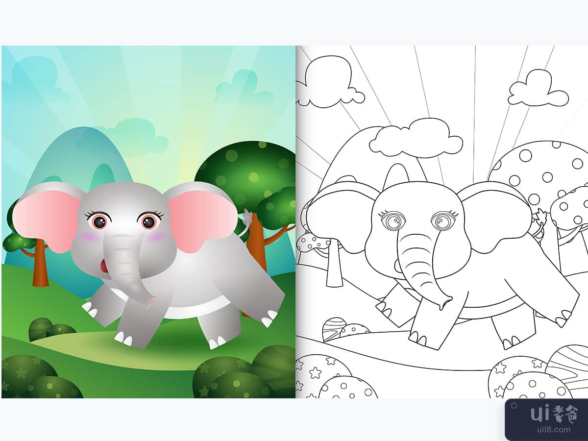 coloring book for kids with a cute elephant character illustration