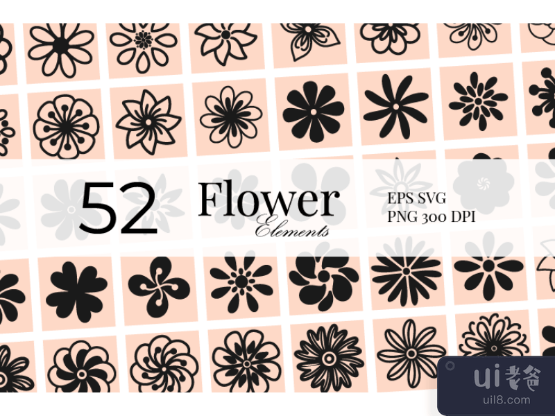 52 Vector solid Art Flower Elements