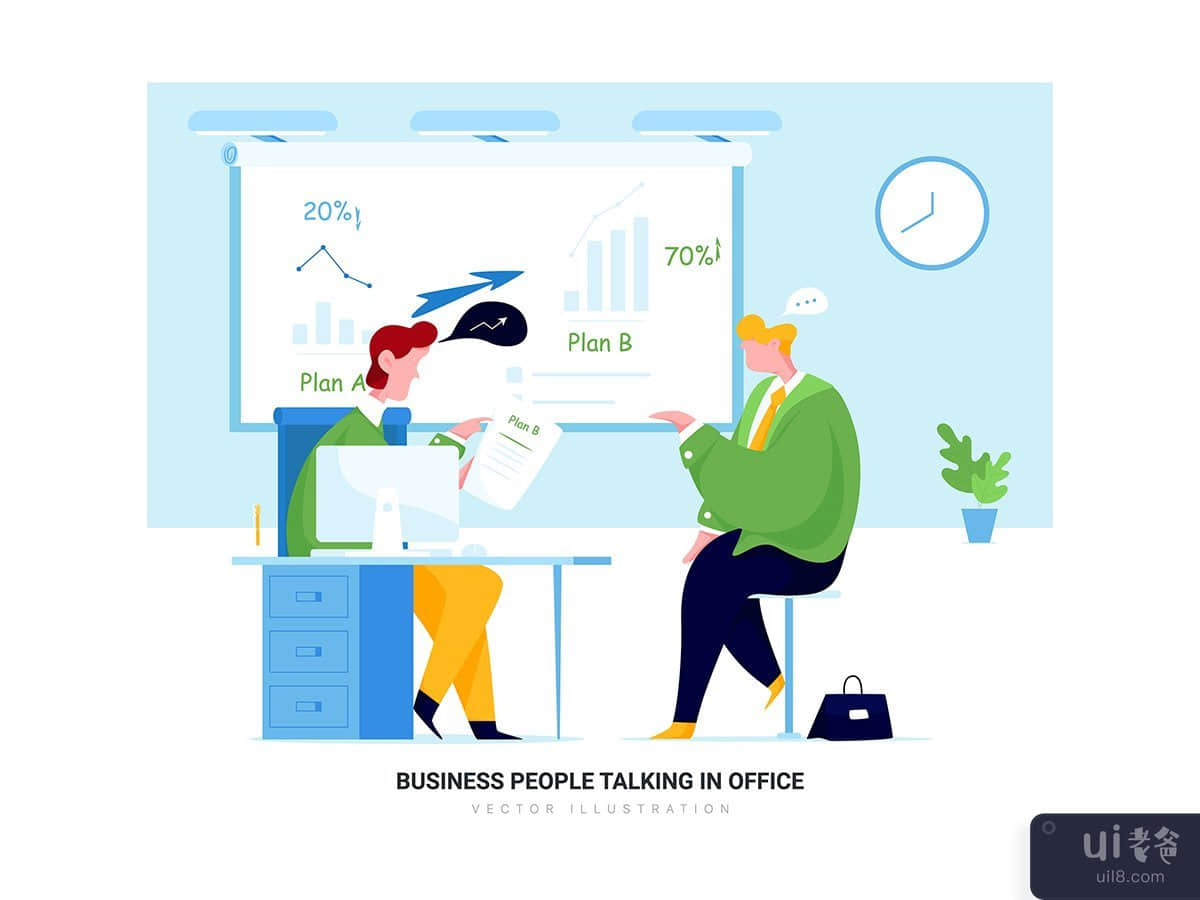 Business People Talking in Office - Business Vector Scenes
