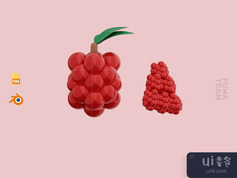Cute 3D Fruit Illustration Pack - Raspberry