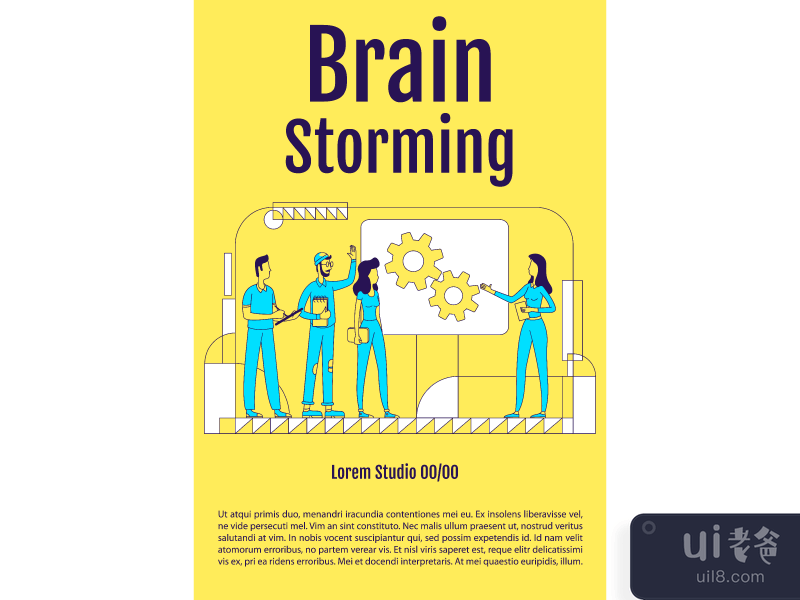Brainstorming poster flat silhouette vector template