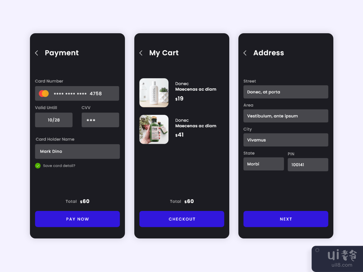 Cart & Payment Screen Concept Dark