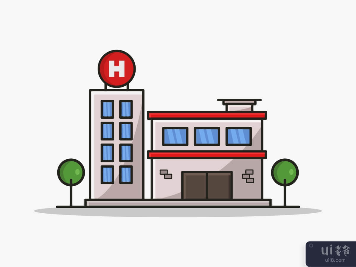 Cartoon illustrated hospital