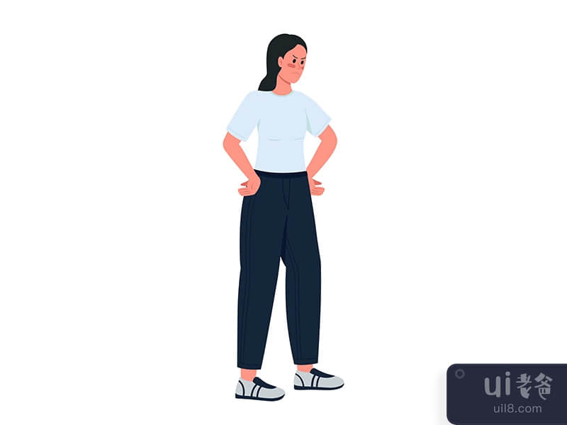 Annoyed woman semi flat color vector character