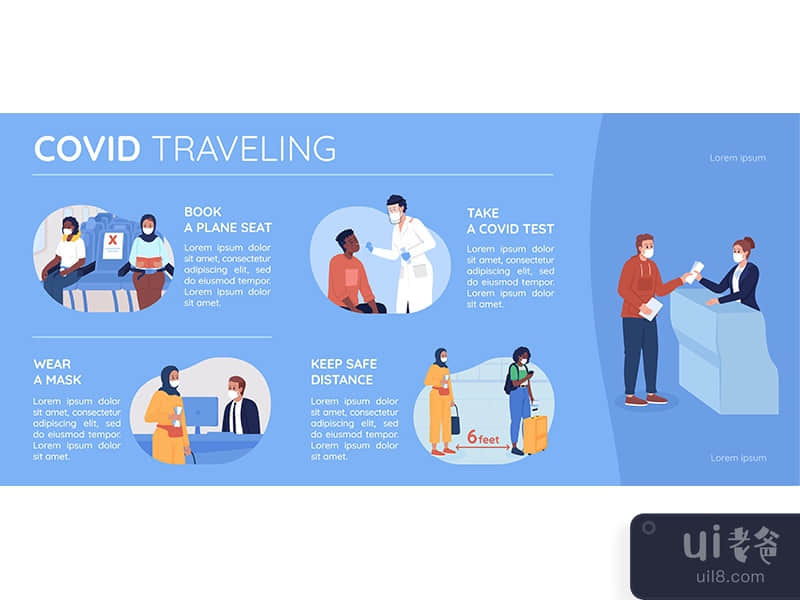 Covid travel flat color vector infographic template