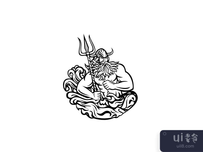 Aegir Hler or Gymir God of Sea in Norse Mythology with Trident  Mascot 
