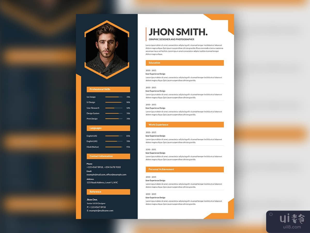 Abstract yellow resume template design