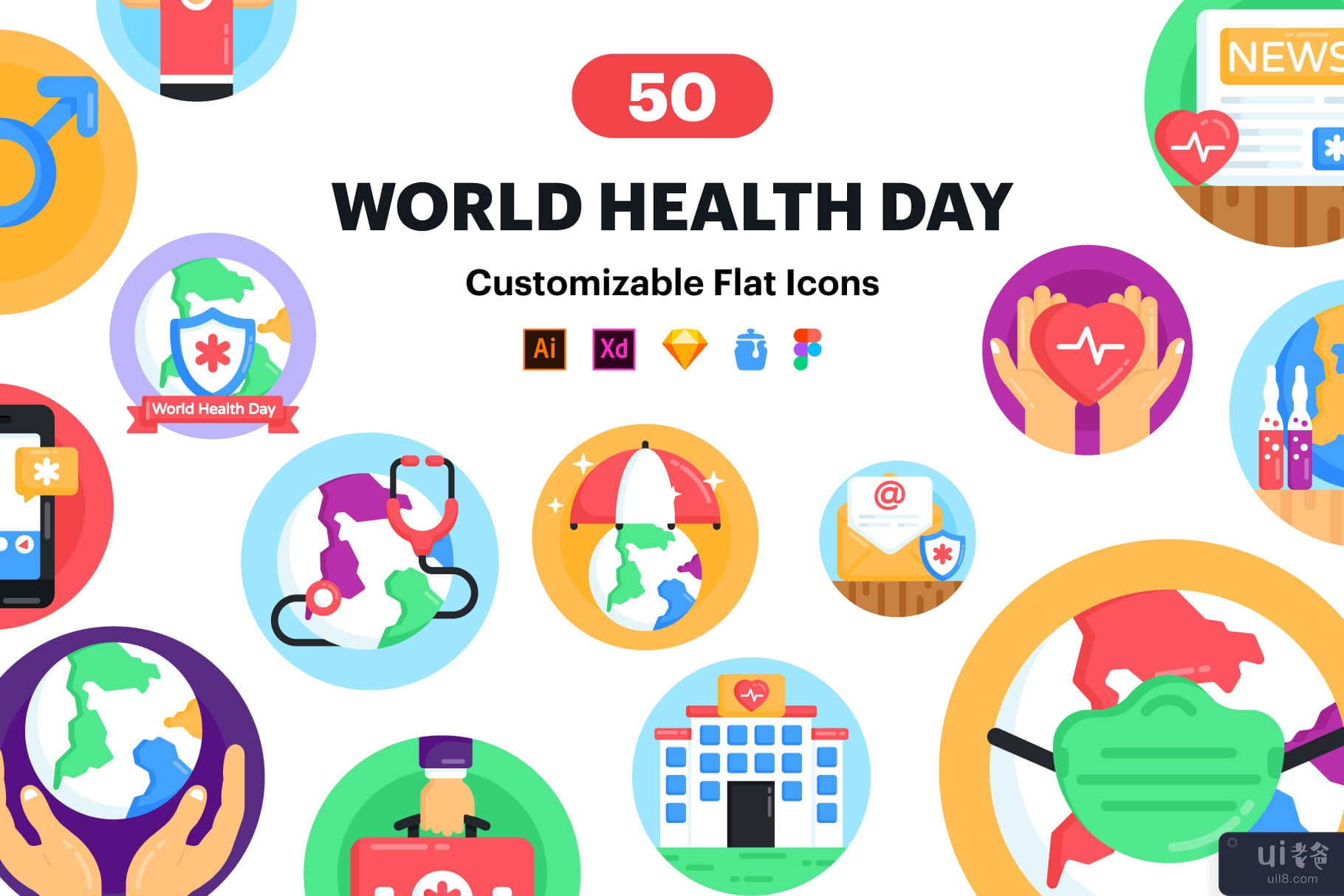 50 世界卫生日矢量图标(50 World Health Day Vector Icon)插图2