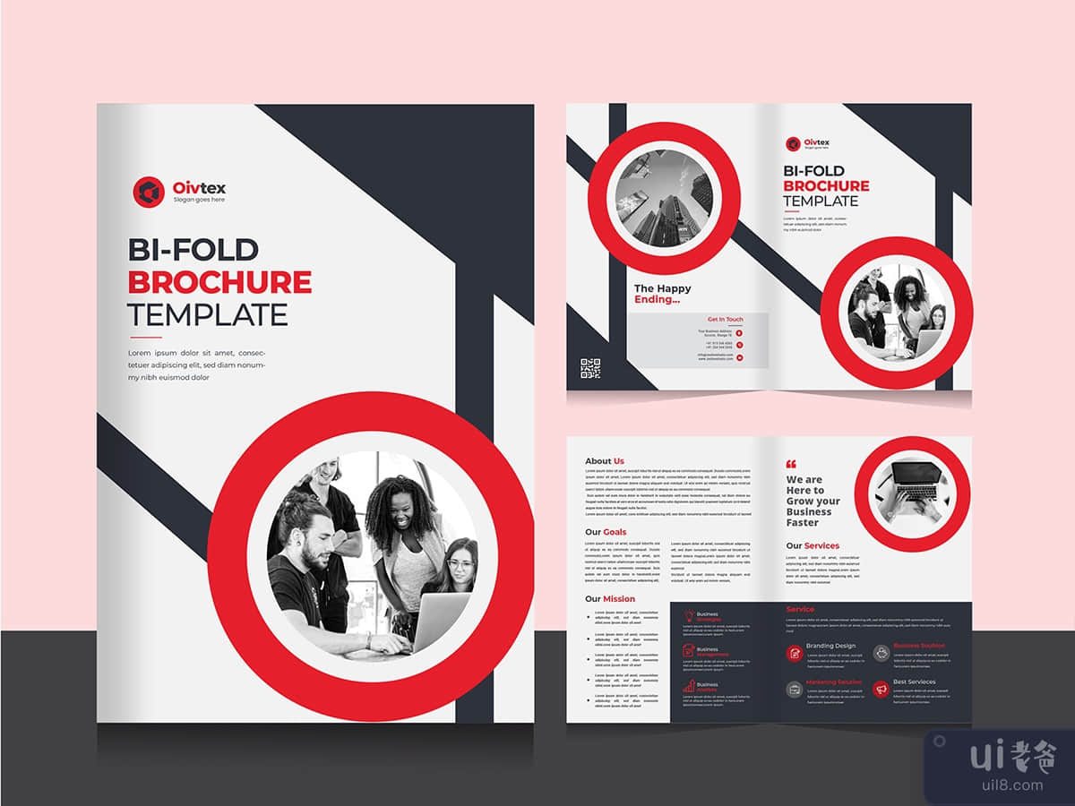 Clean bi fold brochure design template with modern, minimal and abstract design 