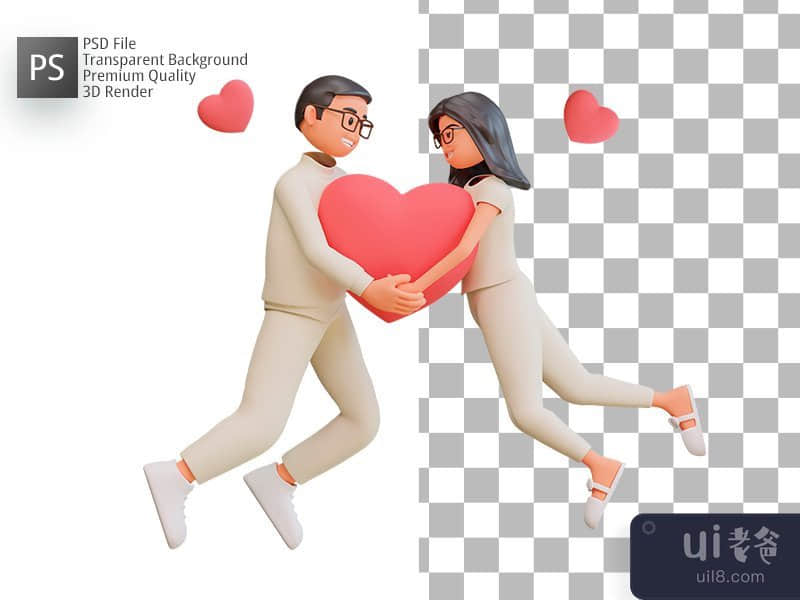 情侣浪漫，3D 渲染(Couple Romantic, 3D Render)插图2