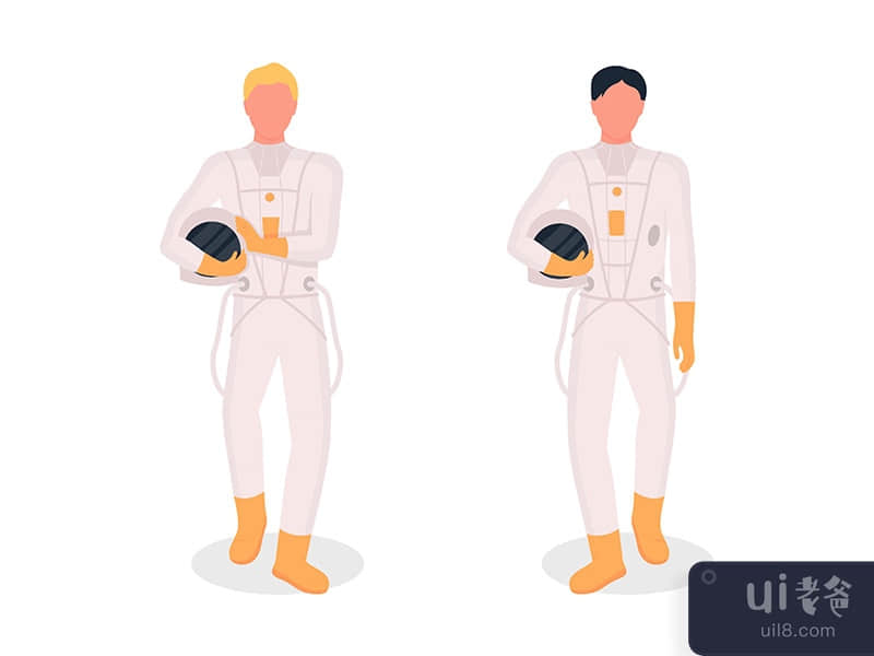 Astronauts flat color vector faceless character set