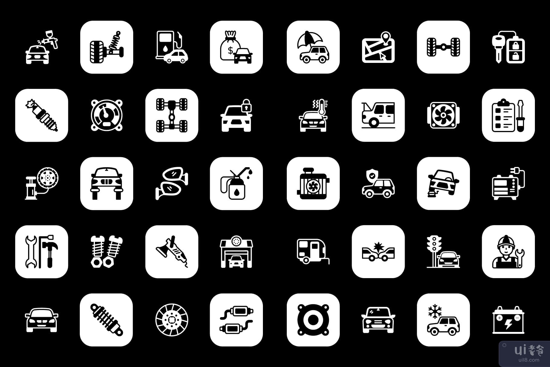 汽车服务固体图标包(Car Services Solid Icons Pack)插图5