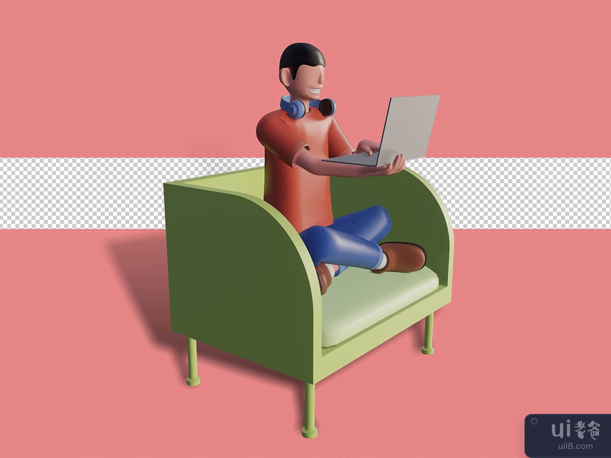 3d illustration of Freelancer working on laptop at her house