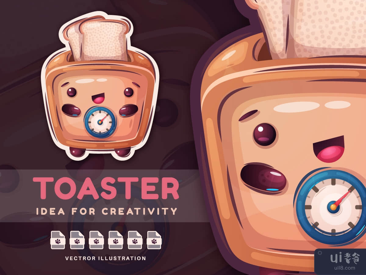 Cartoon Character Toaster With Bread - Sticker