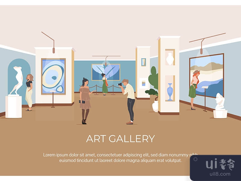 Art gallery poster flat vector template