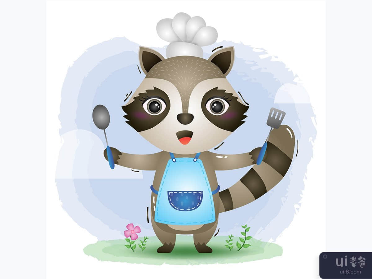 一个可爱的小浣熊厨师(a cute little raccoon chef)插图2