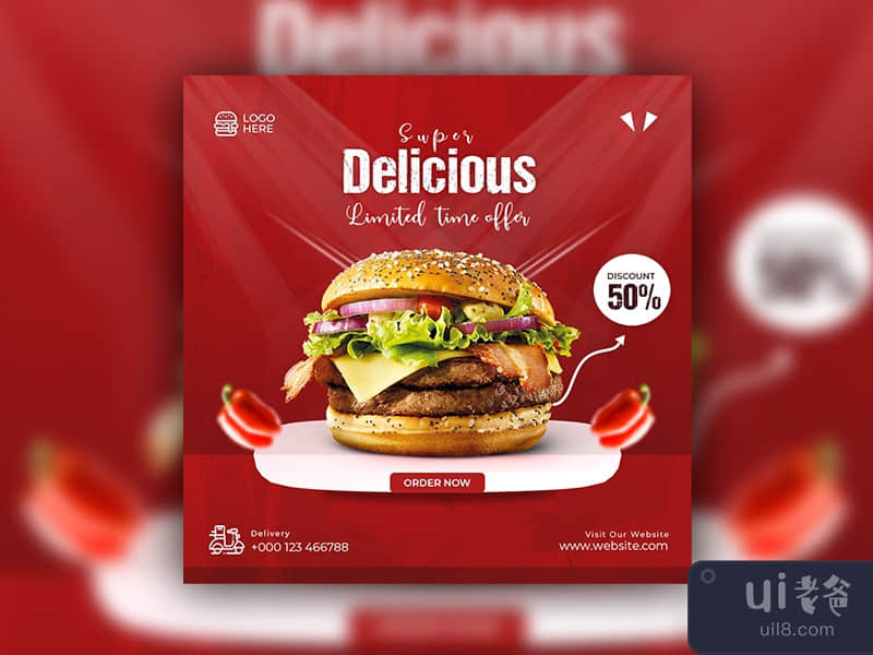 Burger food menu promotion social media and instagram post template