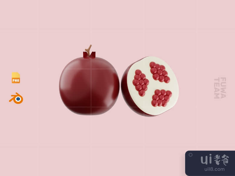 Cute 3D Fruit Illustration Pack - Pomegranate (front)