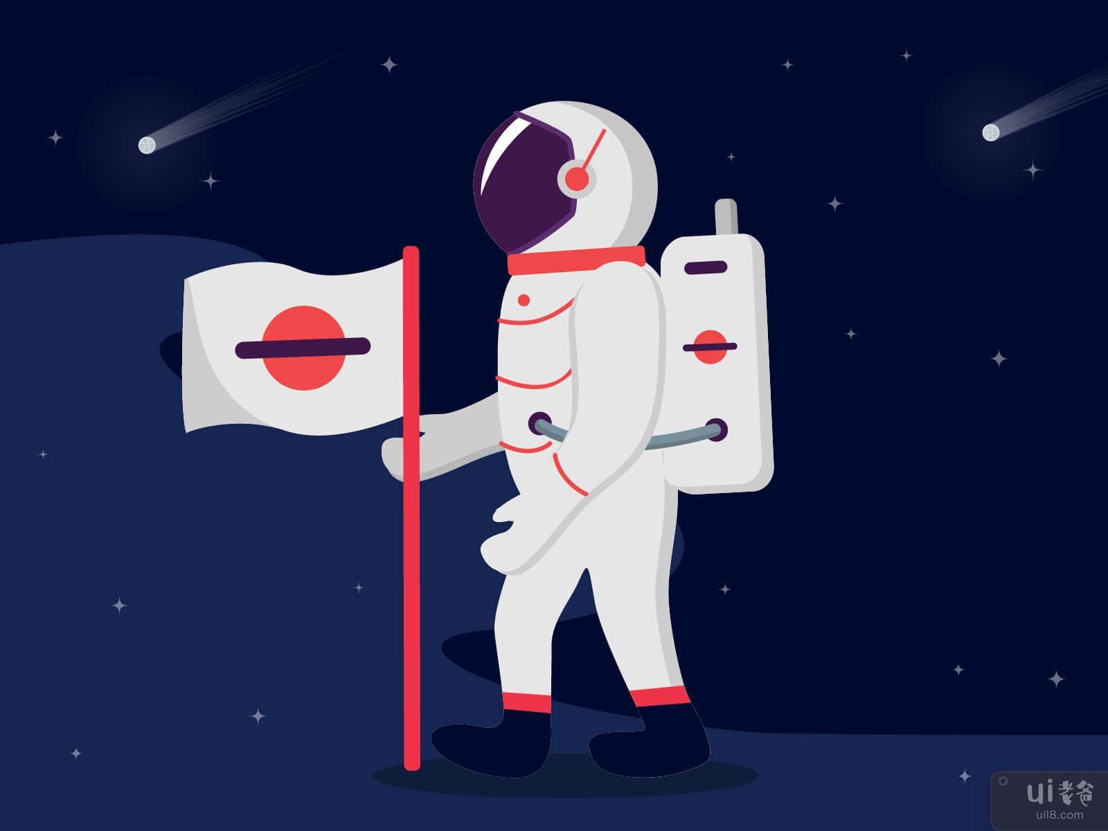 Astronaut Illustration Holding Flag
