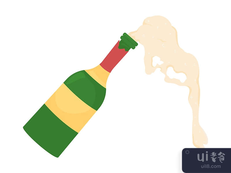 Bottle with pouring sparkling wine semi flat color vector object