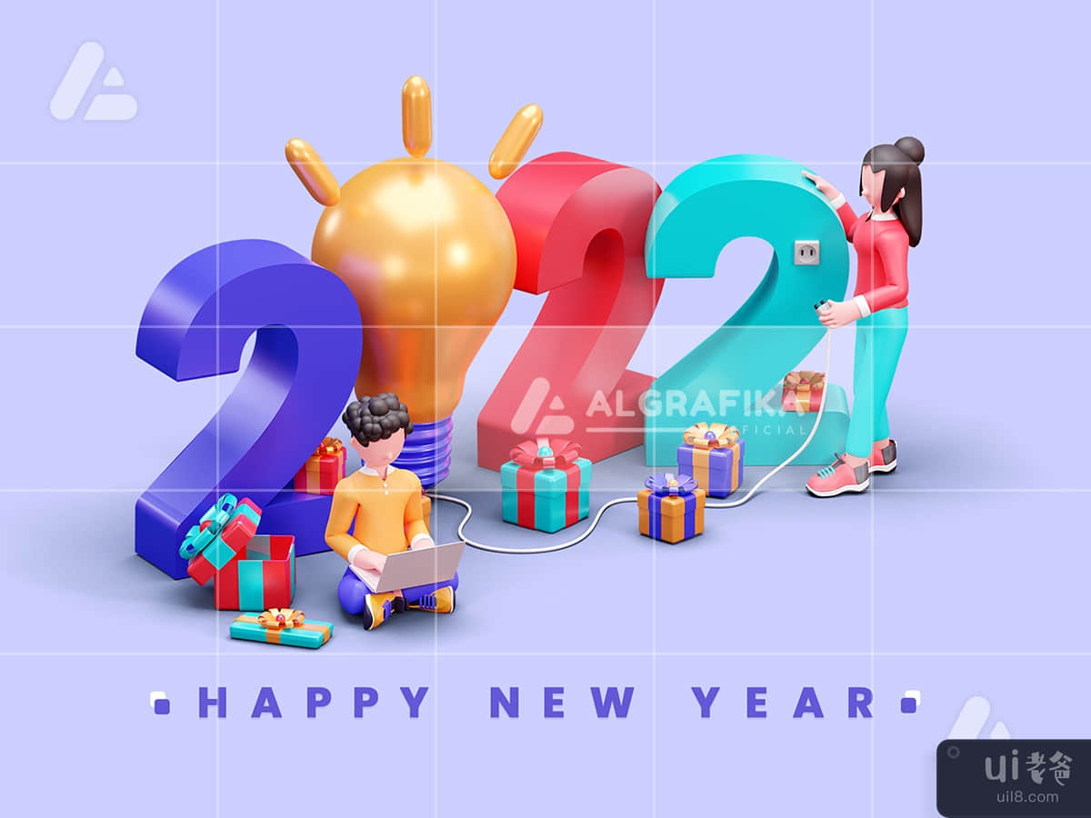 3d illustration happy new year 2022 with creative concept