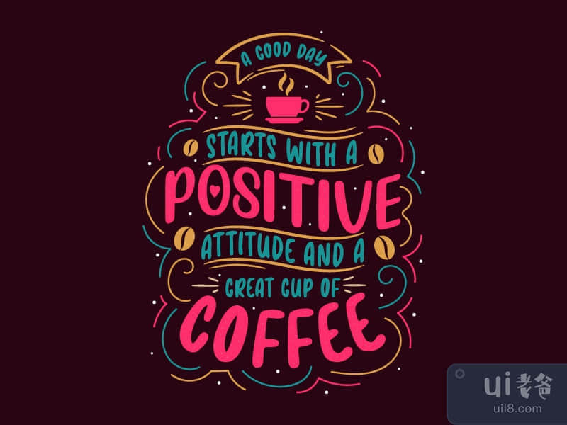 A good day starts with a positive attitude and great cup of coffee. Coffee quote
