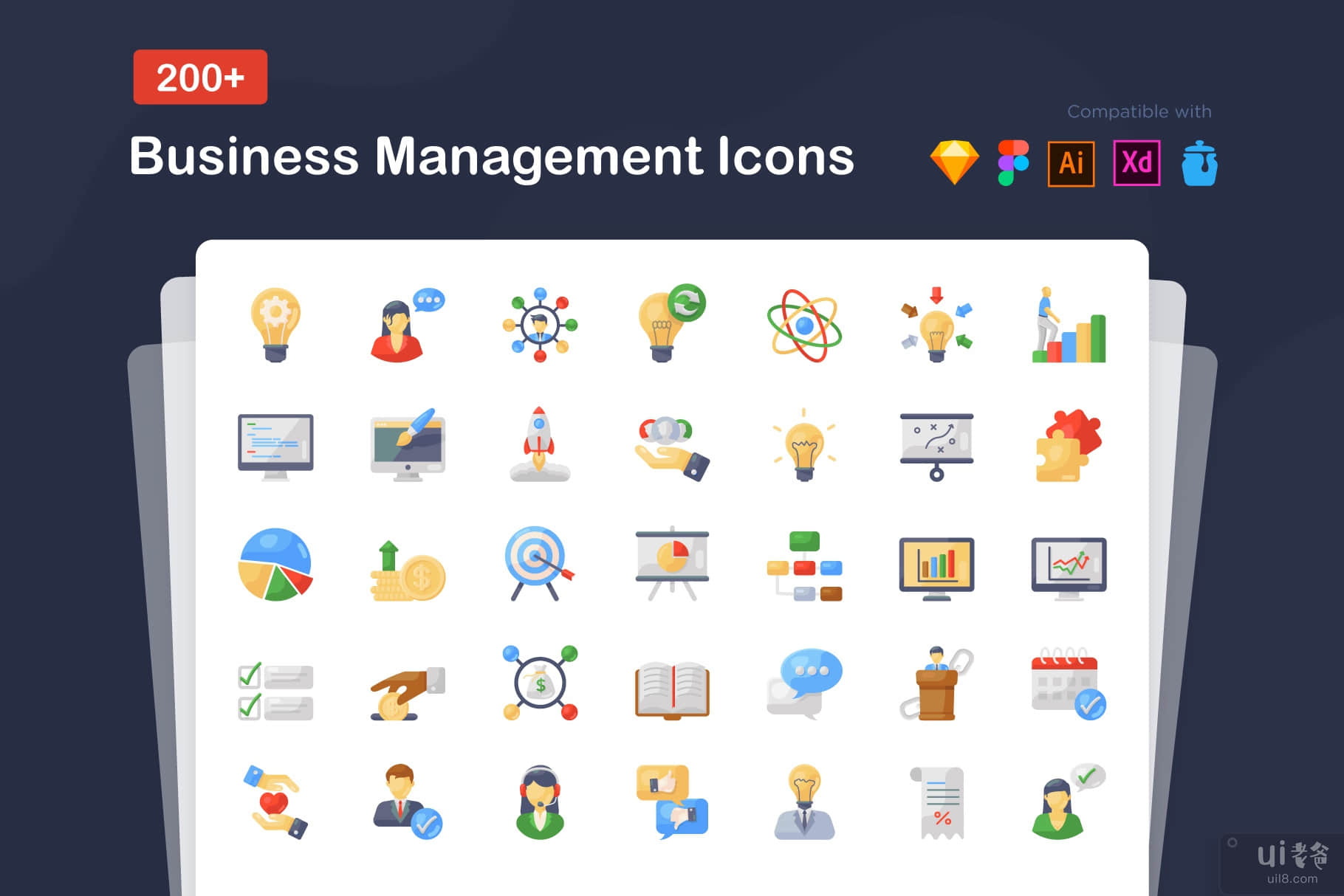 业务和管理平面图标(Business and Management Flat Icons)插图9