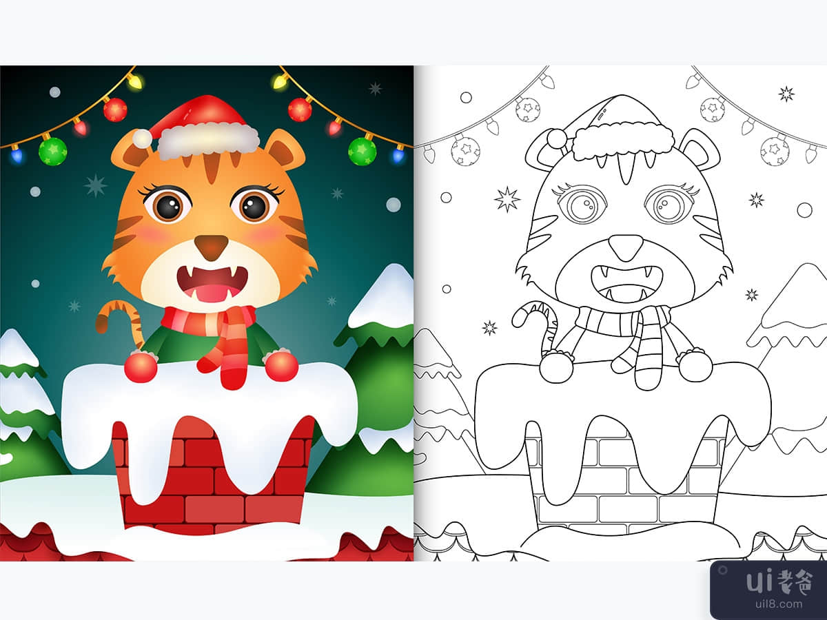 coloring for kids with a cute tiger in chimney