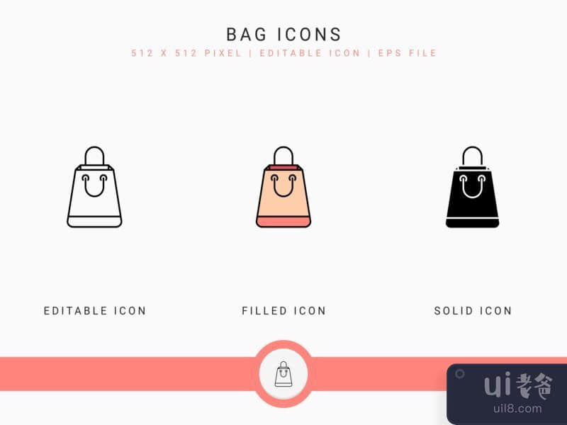 Bag icons set vector illustration with solid icon line style