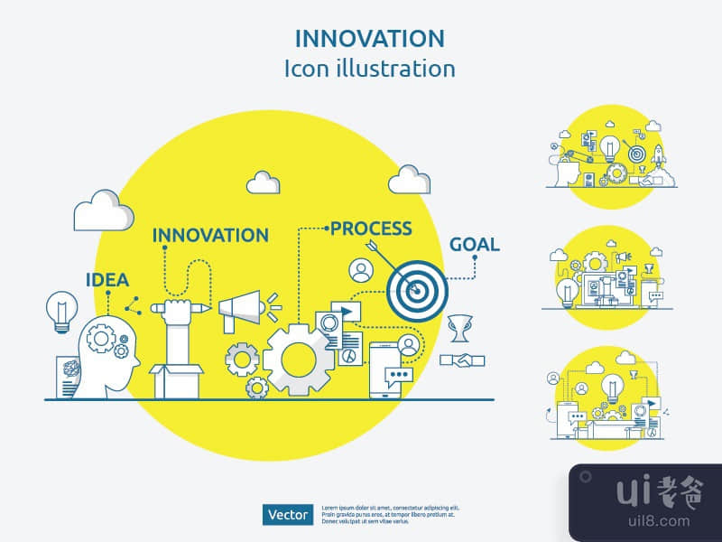 4 items vector Icon Illustration of idea innovation process 