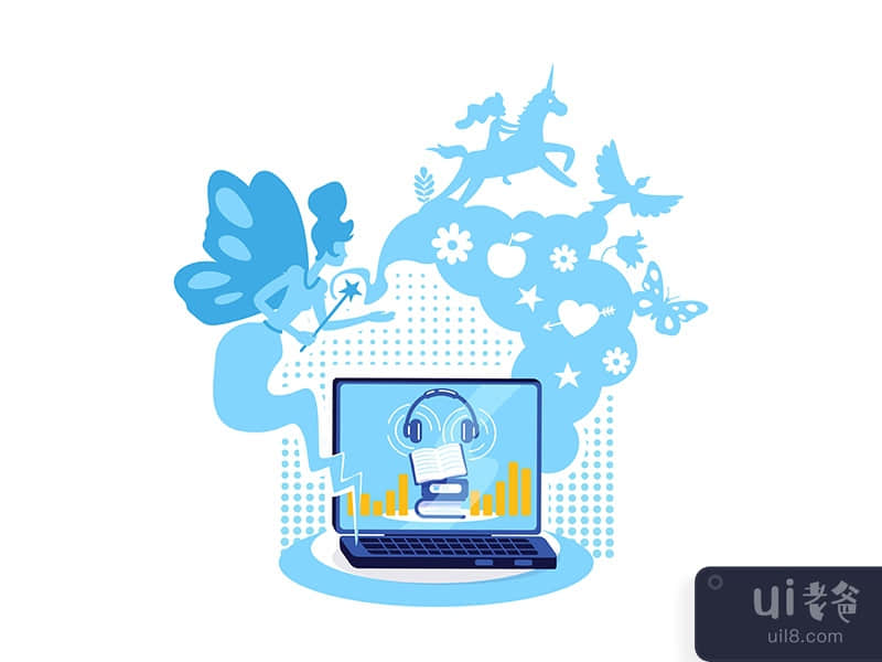 Audiobook on computer flat concept vector illustration