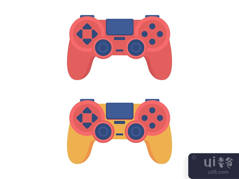 Colorful controllers semi flat color vector object set