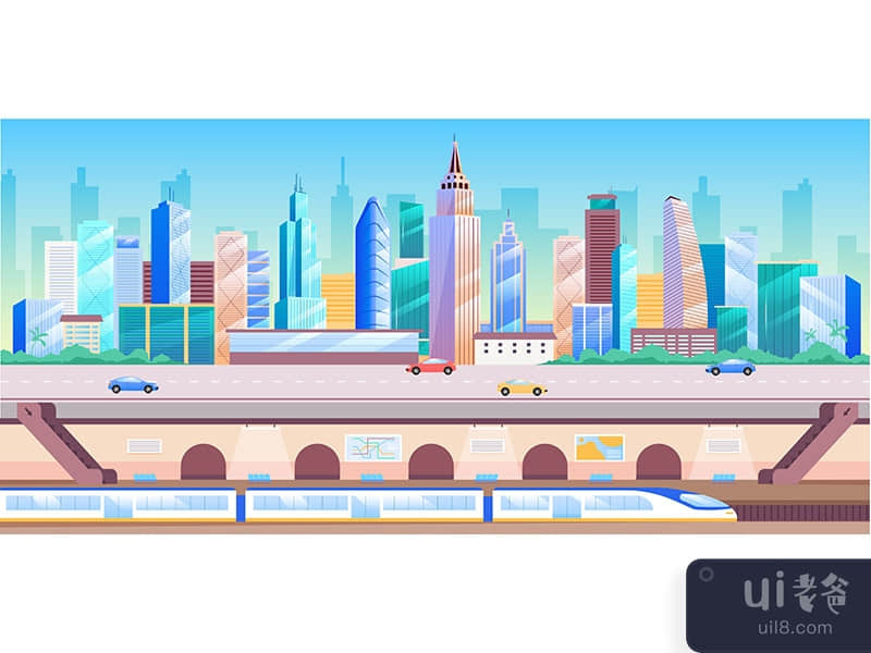 City transportation flat color vector illustration