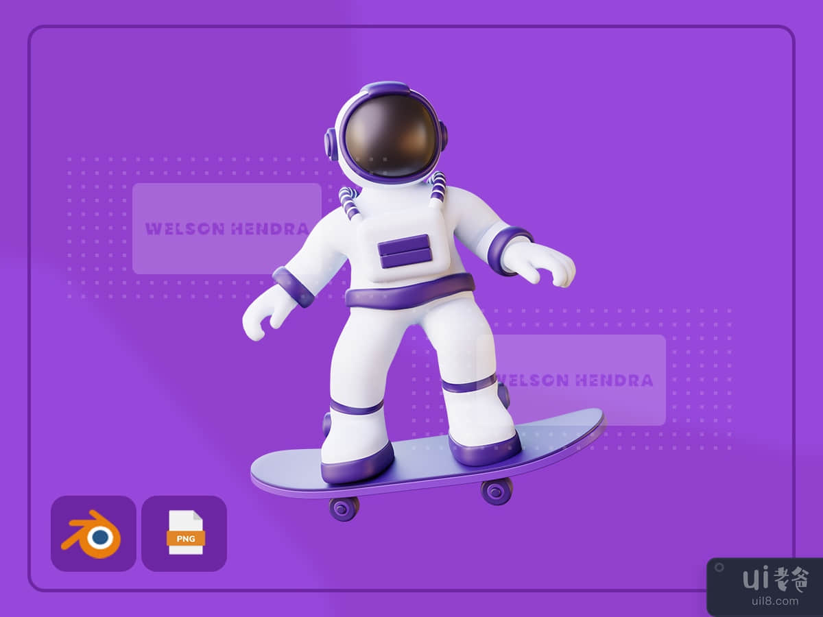 Astronaut skating - Space 3D Illustration Pack