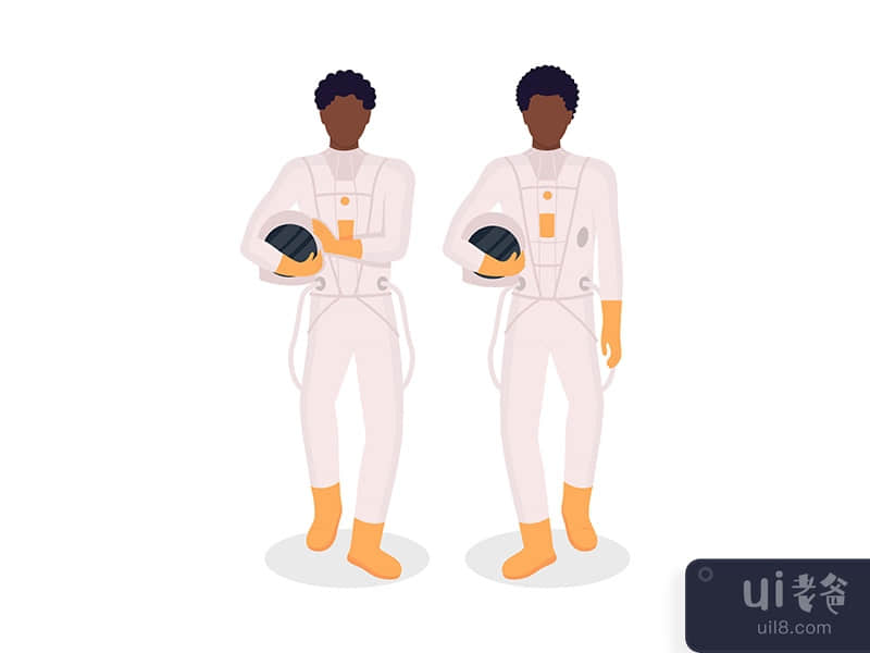 Astronauts semi flat color vector character set