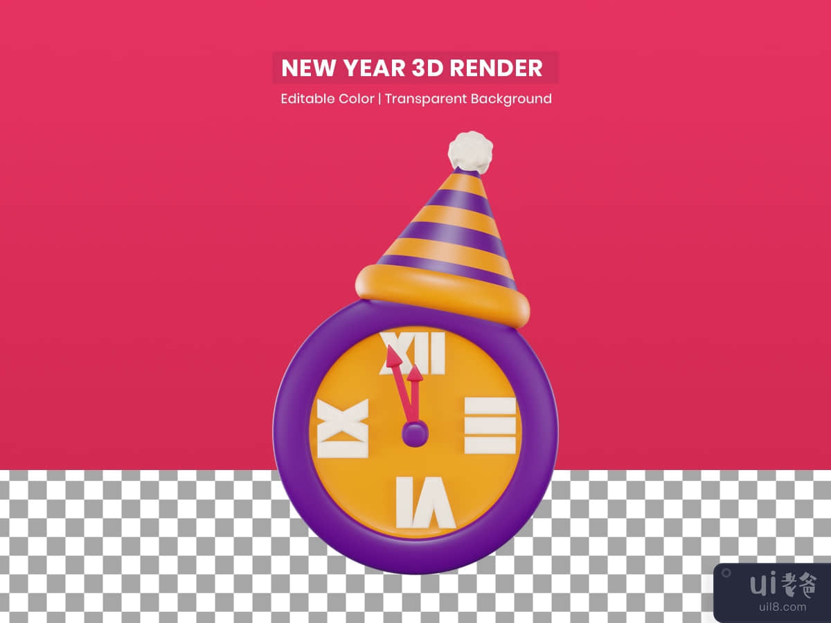 Clock Party Time Happy New Year 3D Render Illustration