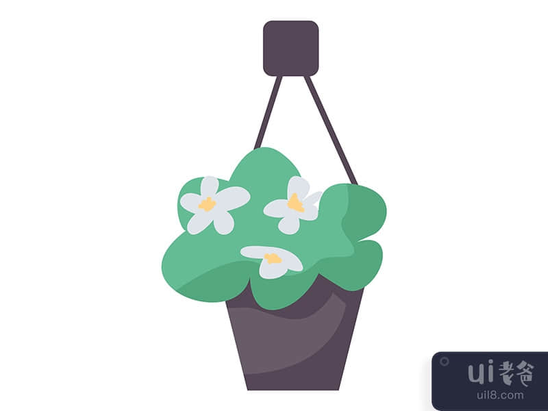 Blooming plant in hanging pot semi flat color vector object
