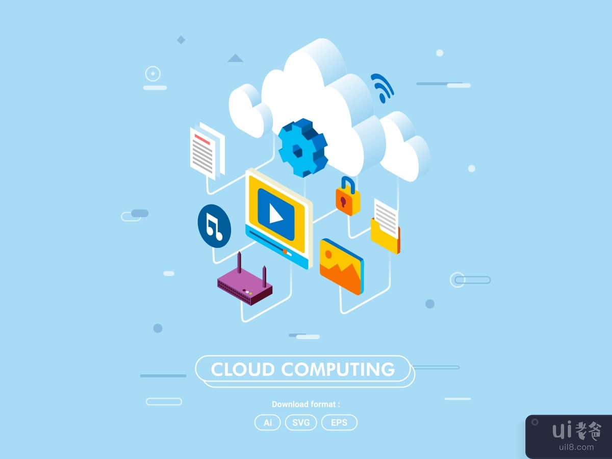 云计算概念等距(Cloud computing concept isometric)插图2